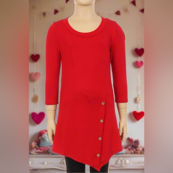 S/L/XL NEW Girls Red Christmas Dress, 3/4 Sleeves, Asymmetric High-Low Hem - Picture 3 of 6